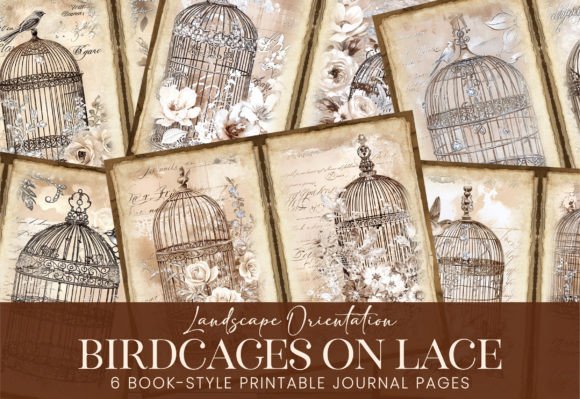 Antique Birdcages Journal Pages: Vintage Design Assets