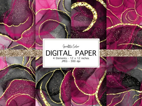 Black Pink Agate Digital Paper: Stylish Patterns for Projects