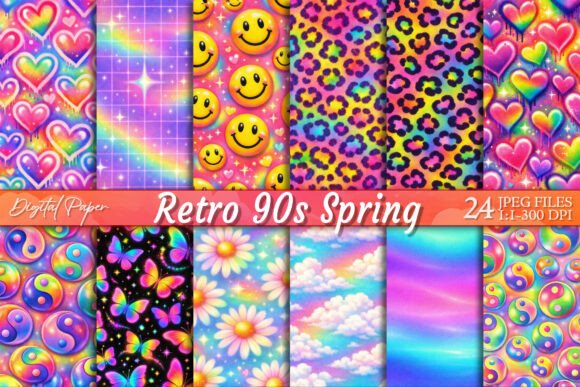 Brighten Projects with Retro 90s Spring Y2K Digital Paper