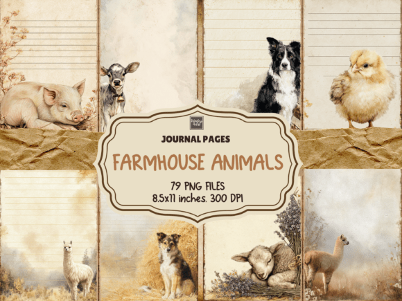 Farmhouse Animals Journal Pages: A Rustic Design Asset