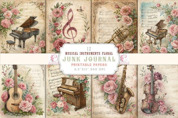 Harmonious Design: Unleashing Creativity with Musical Instruments Floral Junk Journal