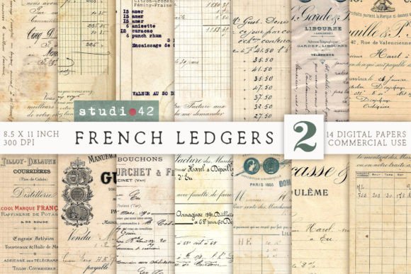Old French Vintage Ledger Papers: A Digital Design Asset
