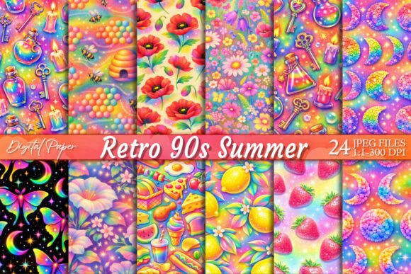 Retro 90s Summer Y2K Digital Paper: A Burst of Nostalgic Color