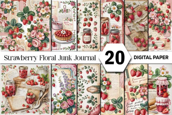 Strawberry Floral Junk Journal Pages: Vintage Charm for Modern Creators