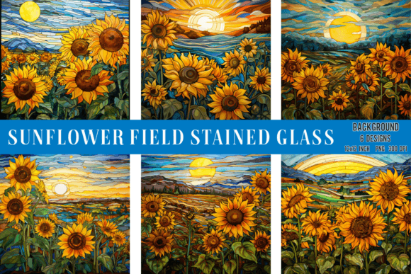Sunflower Field Stained Glass Background: A Digital Asset for Creative Projects