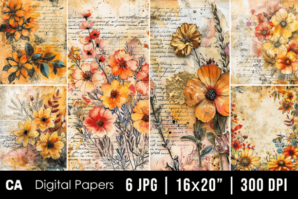 Vintage Autumn Floral Junk Journal Pages for Your Projects