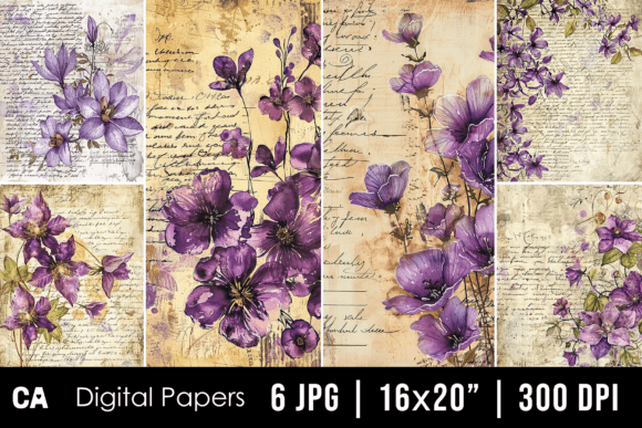 Vintage Purple Floral Journal Pages: Creative Design Assets